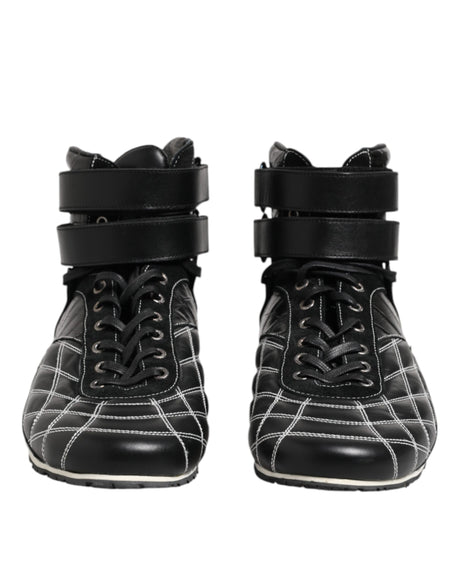 Dolce & Gabbana Black Quilted Leather Lace Up Sneakers Shoes