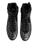 Dolce & Gabbana Black Quilted Leather Lace Up Sneakers Shoes