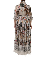 Dolce & Gabbana Multicolor Animal Print Silk Ascot Maxi Dress