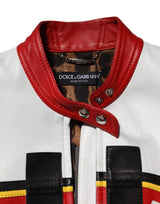 Dolce & Gabbana Multicolor Leather Biker Full Zip Coat Jacket