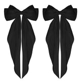 WLLHYF Big Bow Barrettes 2 Pieces Soft Silky Satin Hair Clip Long Tail French Ribbon Hair Pins Metal Bowknot Clips 90s Accessories for Party Valentines Day Women Girl (Black+Black)