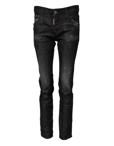 Dsquared² Black Washed Cotton Mid Waist Skinny Jeans