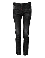 Dsquared² Black Washed Cotton Mid Waist Skinny Jeans