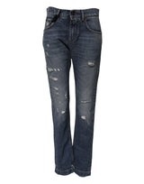 Dolce & Gabbana Blue Cotton Tattered Boyfriend Denim Jeans