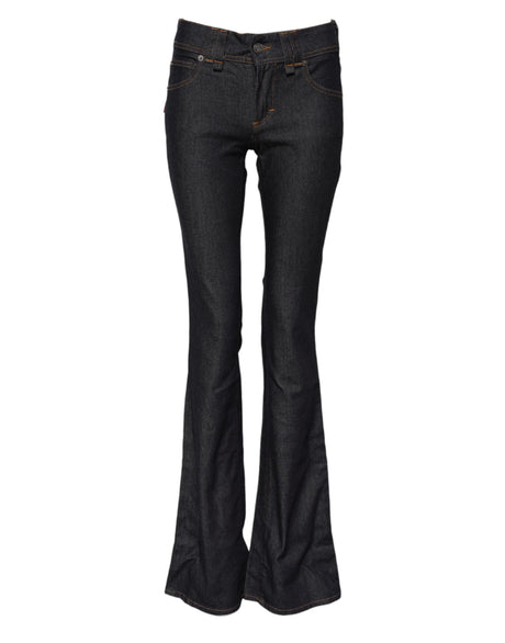 John Galliano Blue Mid Waist Cotton Wide Leg Denim Jeans
