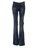 John Galliano Blue Cotton Mid Waist Wide Leg Denim Jeans