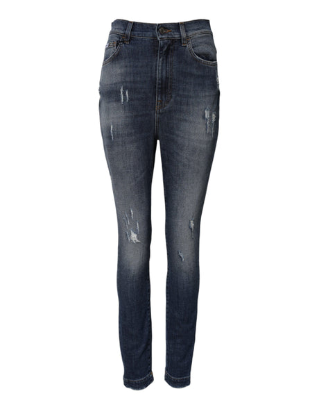 Dolce & Gabbana Blue Washed Cotton High Waisted Denim Jeans