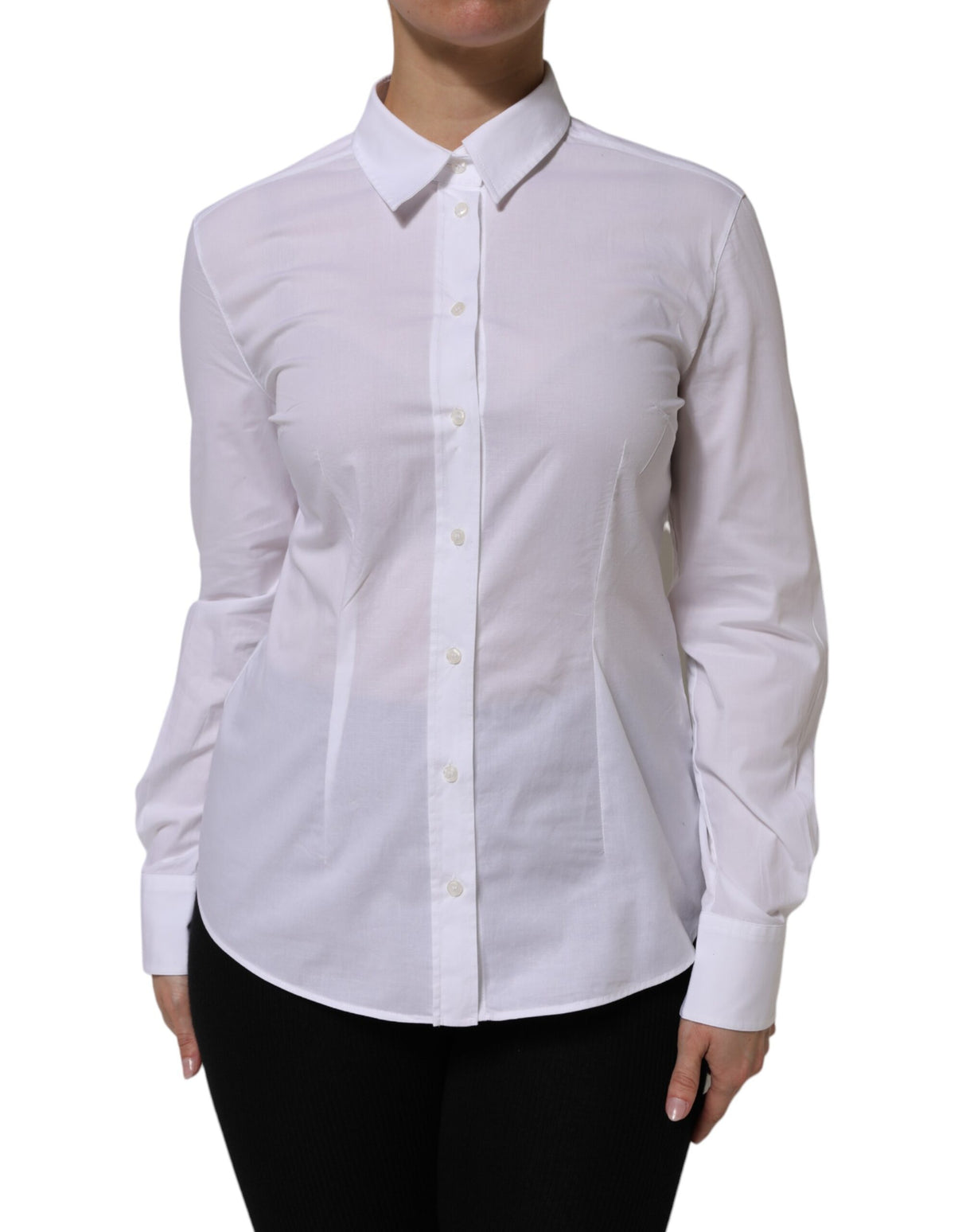 Dolce & Gabbana White Cotton Long Sleeves Collared Top Shirt