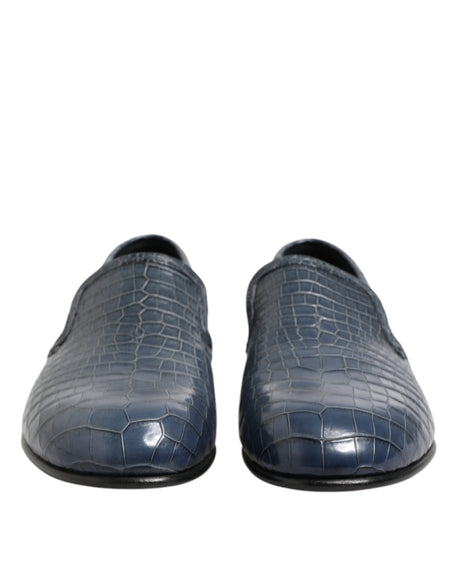 Dolce & Gabbana Blue Exotic Leather Slip On Loafers Men Dress Shoes