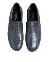 Dolce & Gabbana Blue Exotic Leather Slip On Loafers Men Dress Shoes