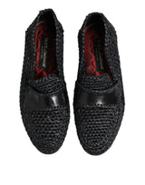 Dolce & Gabbana Black Woven Leather Slip On Loafers Men Shoes