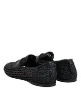 Dolce & Gabbana Black Woven Leather Slip On Loafers Men Shoes