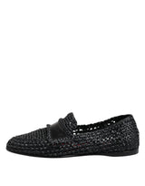 Dolce & Gabbana Black Woven Leather Slip On Loafers Men Shoes