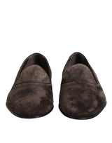 Dolce & Gabbana Brown Velvet Leather Slip On Loafers Shoes