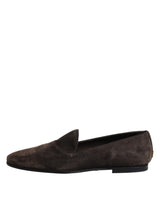 Dolce & Gabbana Brown Velvet Leather Slip On Loafers Shoes