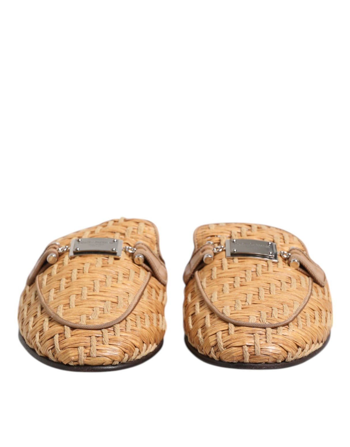 Dolce & Gabbana Beige Rattan Flat Mule Men Sandals Shoes