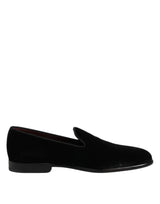 Dolce & Gabbana Black Velvet Slip On Loafers Formal Shoes
