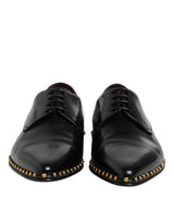 Dolce & Gabbana Black Leather Studded Derby Men Dress Shoes