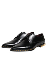 Dolce & Gabbana Black Leather Studded Derby Men Dress Shoes