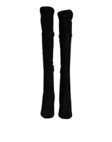 Dolce & Gabbana Black Suede Leather Knee High Boots Shoes