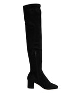 Dolce & Gabbana Black Suede Leather Knee High Boots Shoes