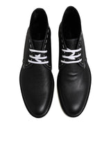Dolce & Gabbana Black White Leather Ankle Boots Shoes