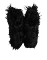 Dolce & Gabbana Black Faux Fur Mid Calf Boots Shoes