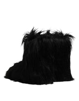 Dolce & Gabbana Black Faux Fur Mid Calf Boots Shoes