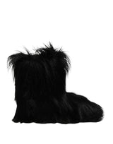 Dolce & Gabbana Black Faux Fur Mid Calf Boots Shoes