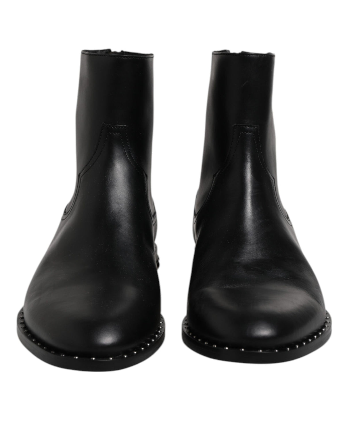 Dolce & Gabbana Black Leather Logo Ankle Boots Studded Shoes