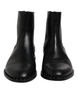 Dolce & Gabbana Black Leather Logo Ankle Boots Studded Shoes