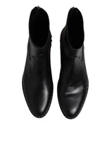 Dolce & Gabbana Black Leather Logo Ankle Boots Studded Shoes