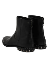 Dolce & Gabbana Black Leather Logo Ankle Boots Studded Shoes