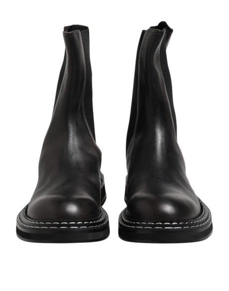 Dolce & Gabbana Black Leather Mid Calf Boots Flats Shoes
