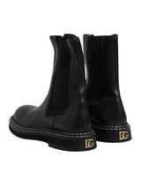 Dolce & Gabbana Black Leather Mid Calf Boots Flats Shoes