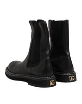 Dolce & Gabbana Black Leather Mid Calf Boots Flats Shoes
