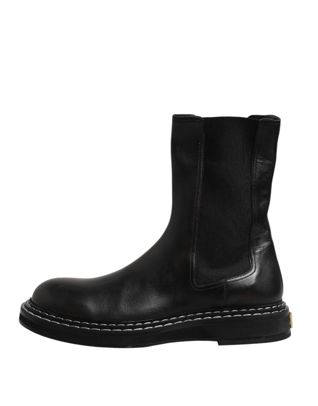 Dolce & Gabbana Black Leather Mid Calf Boots Flats Shoes
