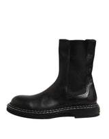 Dolce & Gabbana Black Leather Mid Calf Boots Flats Shoes