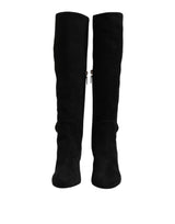 Dolce & Gabbana Black Suede Leather Knee High Boots Shoes