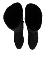 Dolce & Gabbana Black Suede Leather Knee High Boots Shoes