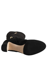 Dolce & Gabbana Black Suede Leather Knee High Boots Shoes
