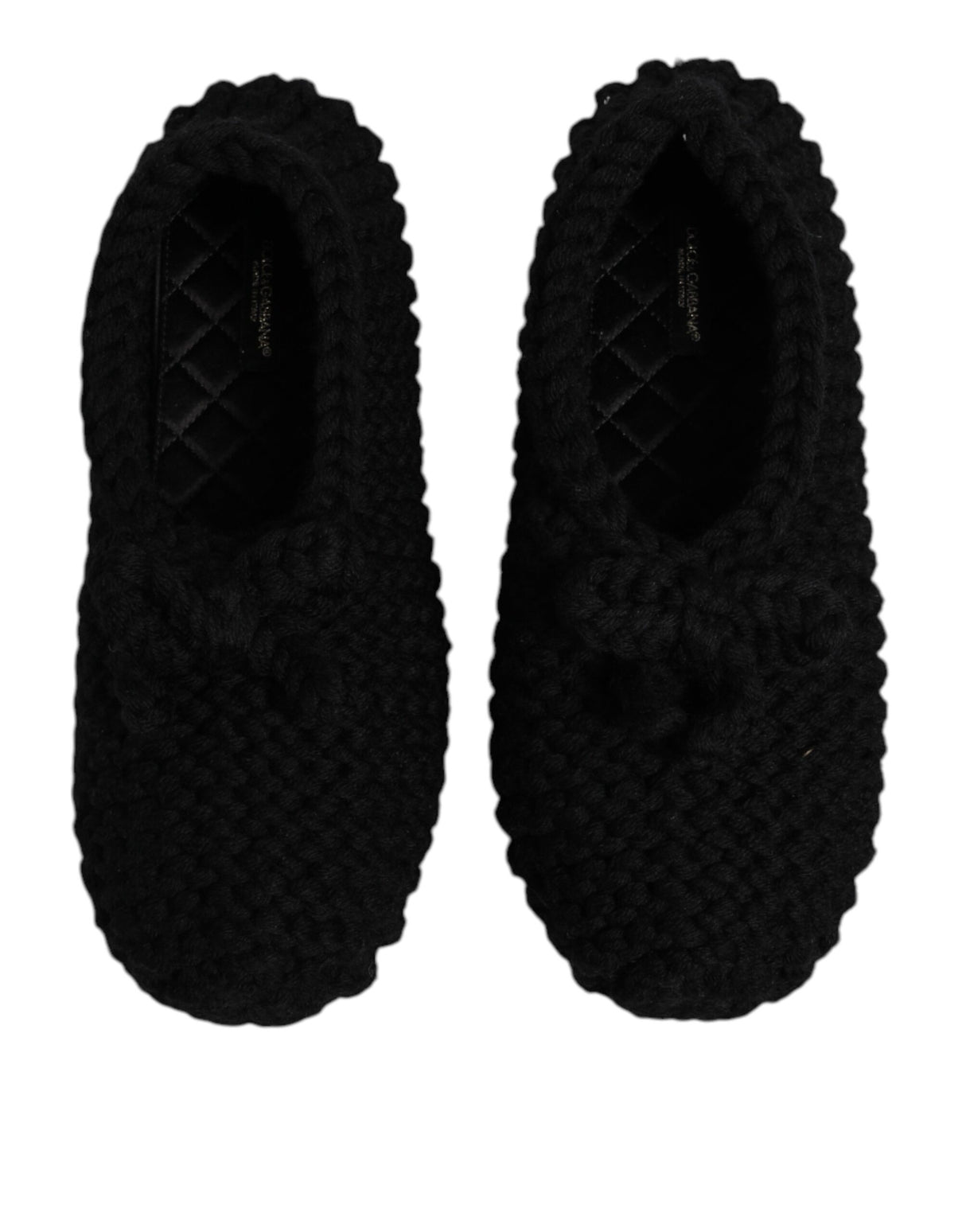 Dolce & Gabbana Black Wool Slip On Flats Ballerina Shoes