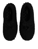 Dolce & Gabbana Black Wool Slip On Flats Ballerina Shoes