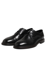Dolce & Gabbana Black Leather Derby Wingtip Formal Shoes