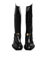 Dolce & Gabbana Black Leather High Boots Flats Shoes