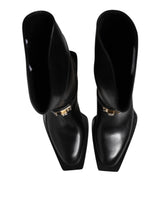 Dolce & Gabbana Black Leather High Boots Flats Shoes