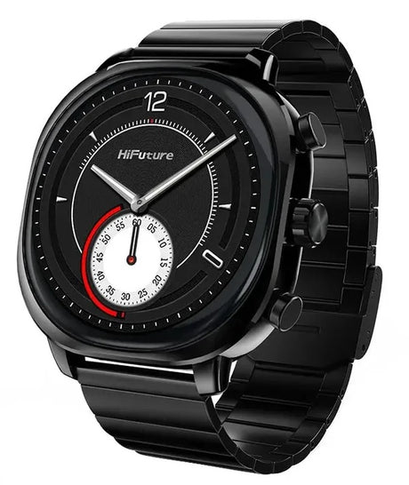 HiFuture AIX Black Swiss Inspired Elegance Stainless Steel SmartWatch, Gorilla Glass, 10 Day Battery, 1ATM