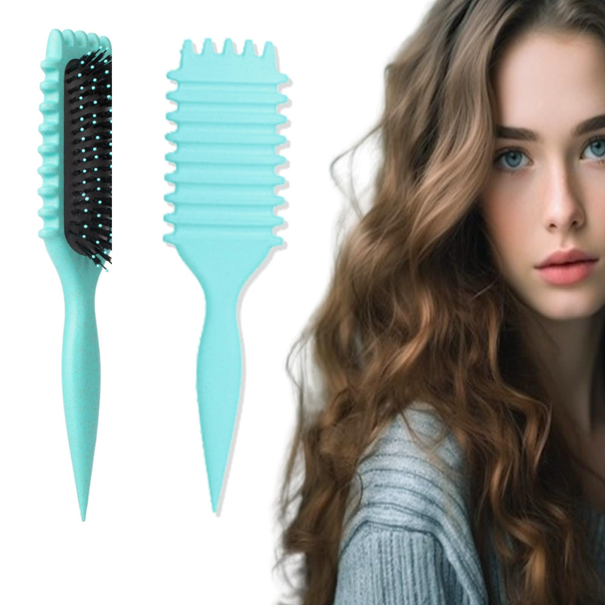 Curl Defining Brush for Curly Hair New Curly Hair Brush Styling Brush for Women and Men to Reduce Pulling and Curl Separation (Green)