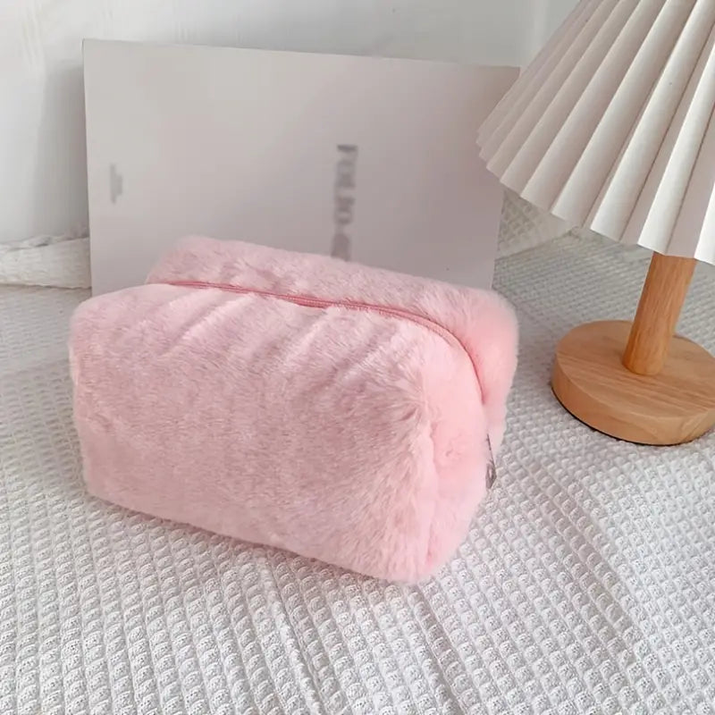 Fluffy Macaron Color Travel Makeup Bag - Large Capacity