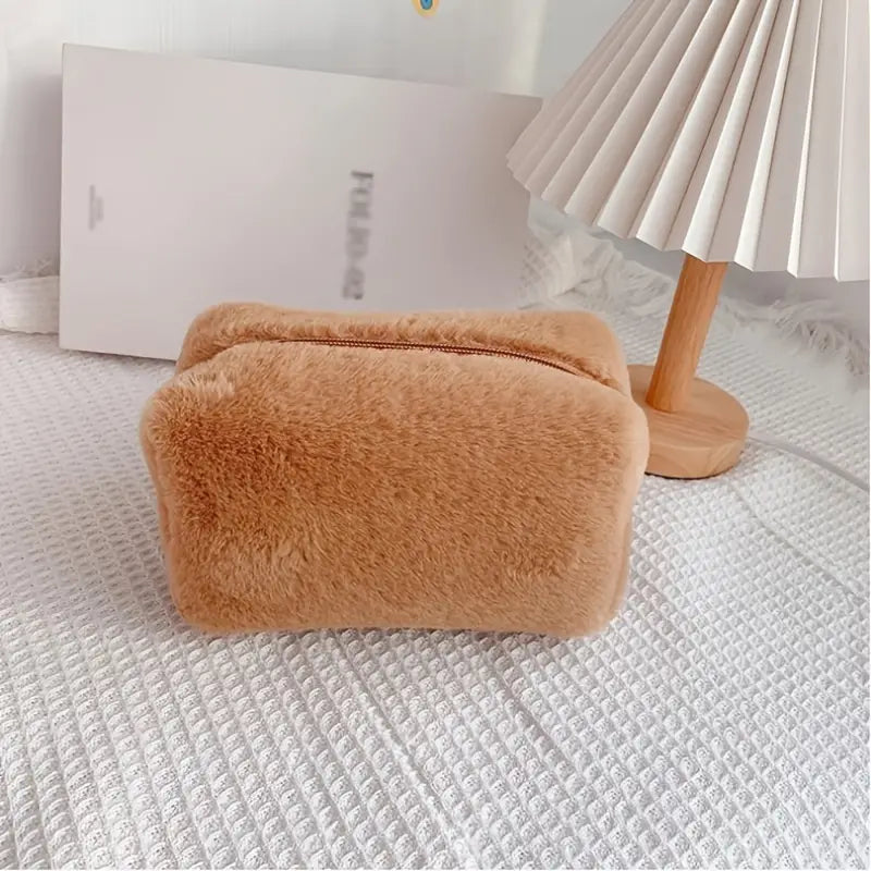 Fluffy Macaron Color Travel Makeup Bag - Large Capacity